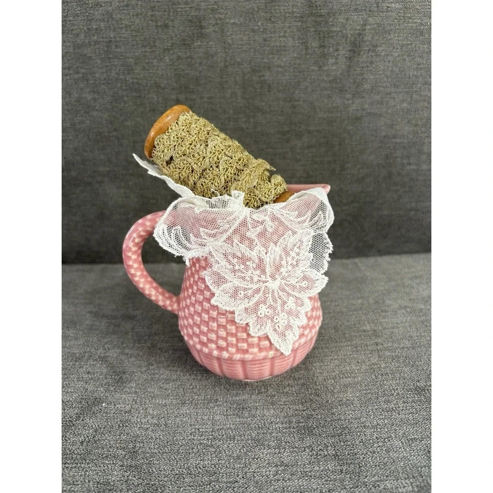 Vintage Upcycled Repurposed Primitive Vignette Tabletop Decor Pink Cream Pitcher